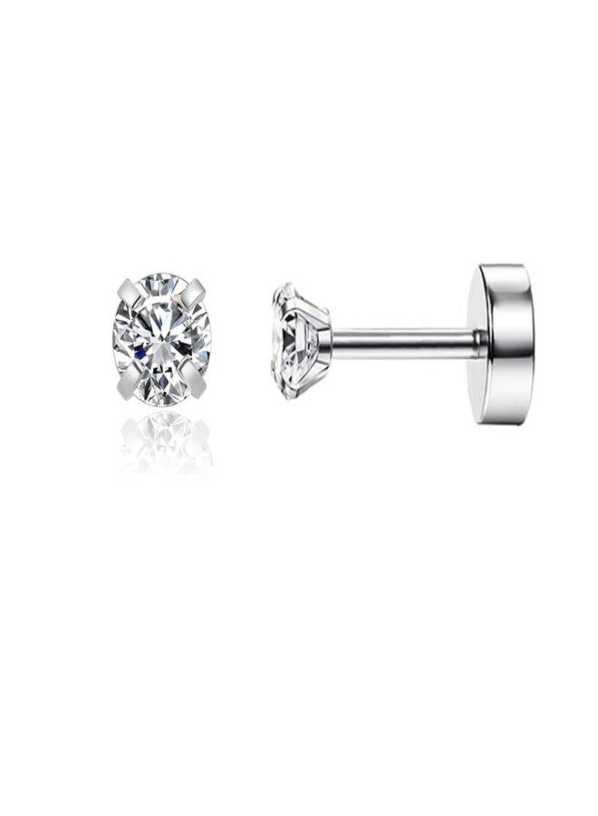 Renkovte Flat Screw Back CZ Cartilage Earrings for Women,Small Flatback Cubic Zirconia Studs Helix Earrings Hypoallergenic Steel Cartilage Piercing Jewelry Gift for Men(4mm CZ, Silver) - Image 1